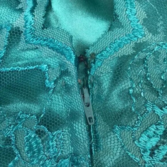 VINTAGE 80'S ILGWU UNION MADE WORKERS UNION TEAL/TURQUOISE FORMAL BOW DRESS 9 - Picture 14 of 16